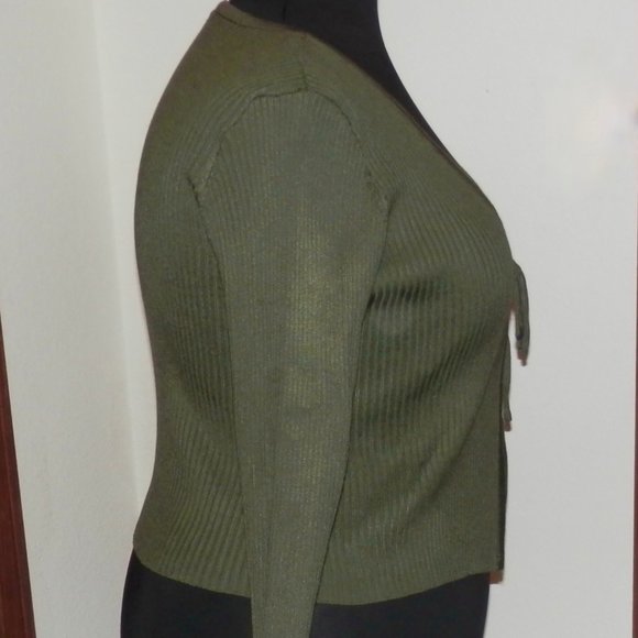 NO BOUNDARIES GREEN LONG SLEEVE TIE FRONT CARDIGAN * NEW * - Picture 2 of 3